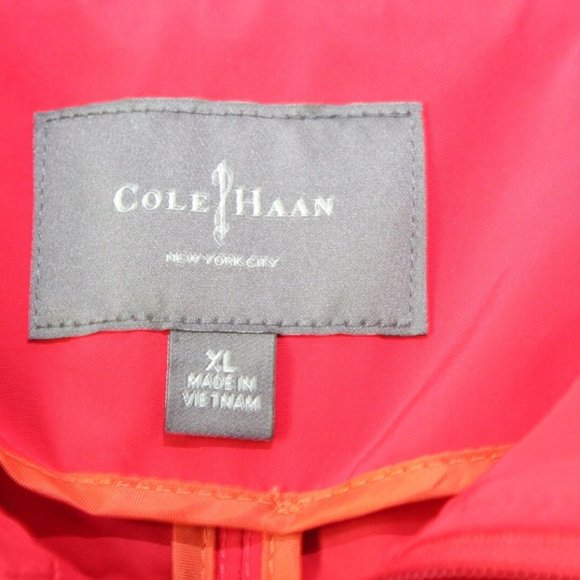 Cole Haan Back Bow Packable Hooded Raincoat Zip Red Rain Jacket Size XL H13198 - Picture 5 of 11